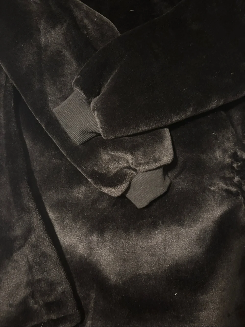 Black Plush Hoodie with Front Pocket and playful ears on hood - Picture 4 of 4